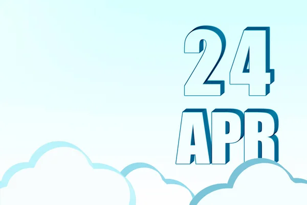 3D календарь с датой 24 апреля на голубом небе с облаками, копировальное пространство. 3D текст. Иллюстрация. Минимализм. — стоковое фото