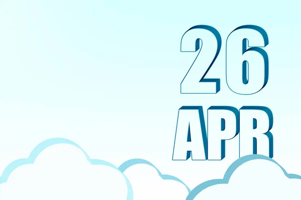 3D календарь с датой 26 апреля на голубом небе с облаками, копировальное пространство. 3D текст. Иллюстрация. Минимализм. — стоковое фото