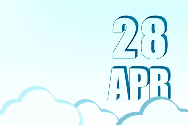 Calendario 3d con la fecha del 28 de abril en el cielo azul con nubes, espacio de copia. Texto en 3D. Ilustración. Minimalismo. —  Fotos de Stock