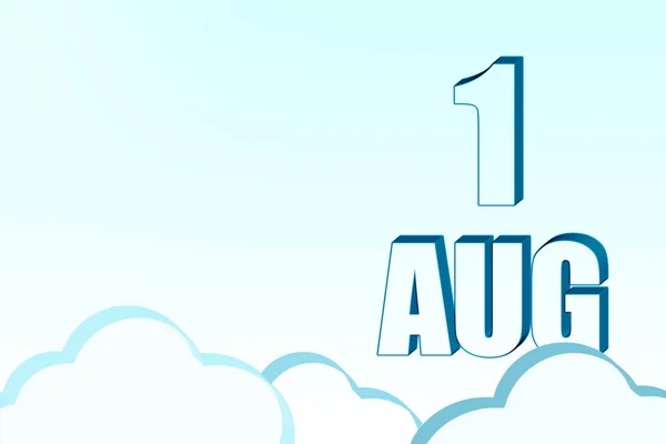 3d calendar with the date of 1 August on blue sky with clouds, copy space. 3D text. Illustration. Minimalism. — Stock Photo, Image