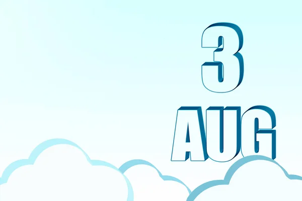 3D日历，日期为8月3日，蓝天云彩，复制空间。3D文本。说明。最低限度主义. — 图库照片