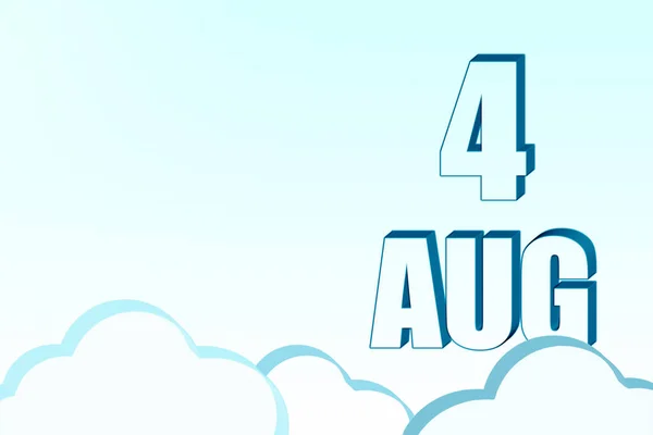 3d calendar with the date of 4 August on blue sky with clouds, copy space. 3D text. Illustration. Minimalism. — Stock Photo, Image