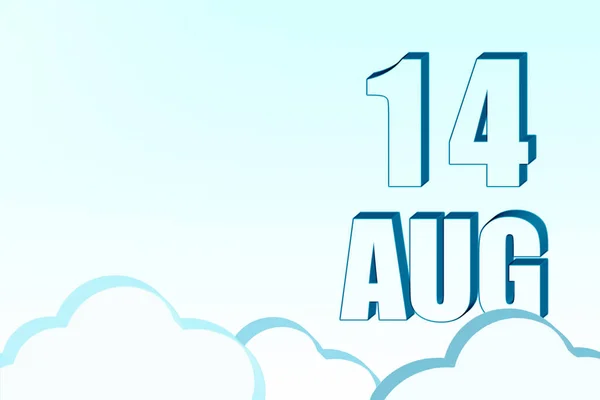 3d calendar with the date of 14 August on blue sky with clouds, copy space. 3D text. Illustration. Minimalism. — Stock Photo, Image