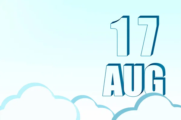 3D kalendář s datem 17. srpna na modré obloze s mraky, kopírovat prostor. 3D text. Ilustrace. Minimalismus. — Stock fotografie