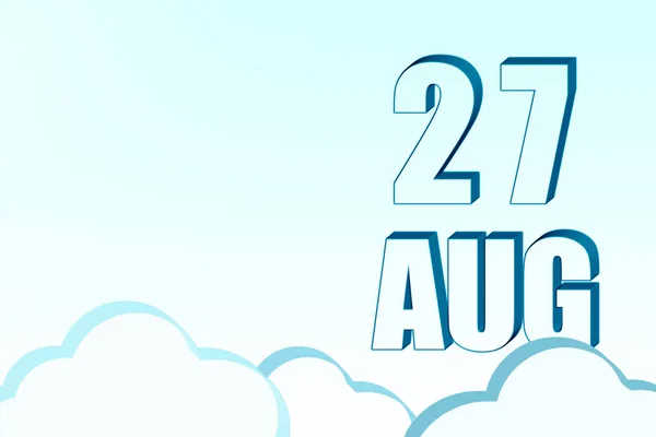 3D-Kalender mit dem Datum des 27. August am blauen Himmel mit Wolken, Kopierraum. 3D-Text. Illustration. Minimalismus. — Stockfoto