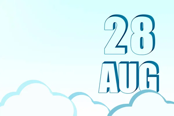3d calendar with the date of 28 August on blue sky with clouds, copy space. 3D text. Illustration. Minimalism. — Stock Photo, Image