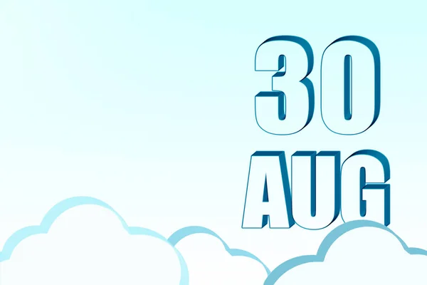 3D календарь с датой 30 августа на голубом небе с облаками, копировальное пространство. 3D текст. Иллюстрация. Минимализм. — стоковое фото