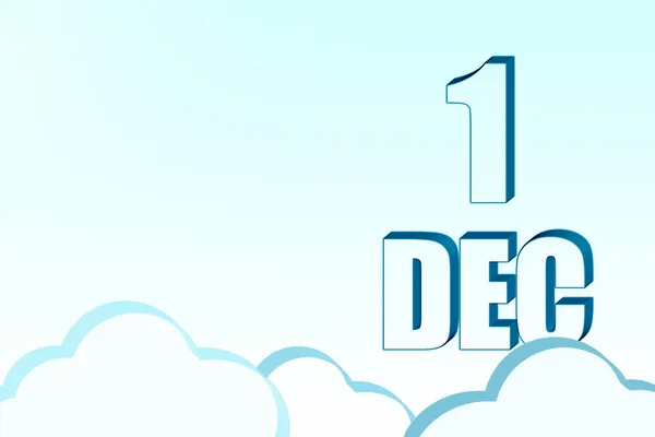 3D-kalender med datum den 1 december på blå himmel med moln, kopiera utrymme. 3D-text. Illustration. Minimalism. — Stockfoto