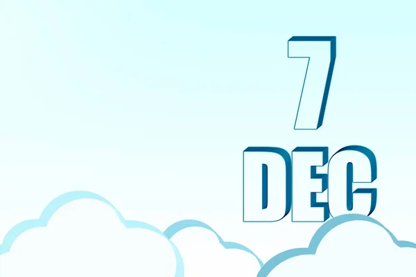 3D-Kalender mit dem Datum des 7. Dezember am blauen Himmel mit Wolken, Kopierraum. 3D-Text. Illustration. Minimalismus. — Stockfoto