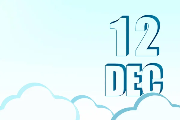 3D-Kalender mit dem Datum des 12. Dezember am blauen Himmel mit Wolken, Kopierraum. 3D-Text. Illustration. Minimalismus. — Stockfoto