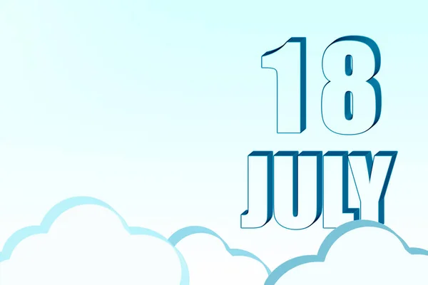 3d calendar with the date of 18July on blue sky with clouds, copy space. 3D text. Illustration. Minimalism. — Stock Photo, Image