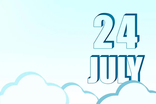 3D kalendář s datem 24. července na modré obloze s mraky, kopírovat prostor. 3D text. Ilustrace. Minimalismus. — Stock fotografie