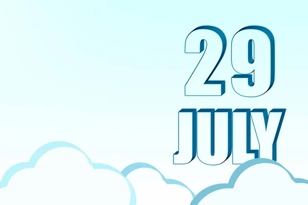 3d calendar with the date of 29July on blue sky with clouds, copy space. 3D text. Illustration. Minimalism. — Stock Photo, Image