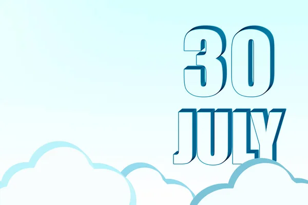 3d calendar with the date of 30July on blue sky with clouds, copy space. 3D text. Illustration. Minimalism. — Stock Photo, Image