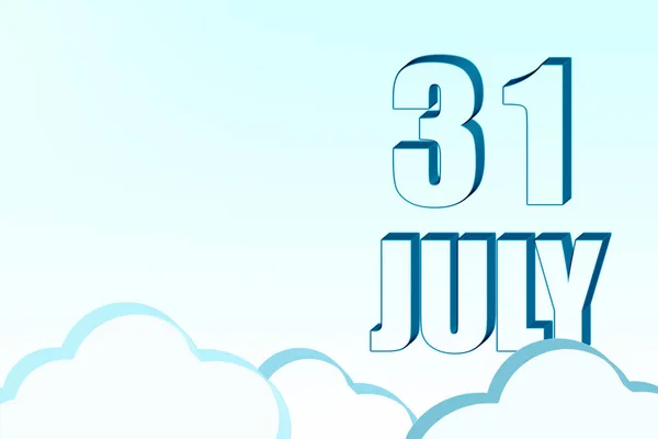 3d calendar with the date of 31July on blue sky with clouds, copy space. 3D text. Illustration. Minimalism. — Stock Photo, Image