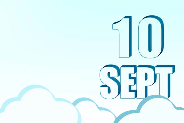 3d calendar with the date of 10 September on blue sky with clouds, copy space. 3D text. Illustration. Minimalism. — Stock Photo, Image