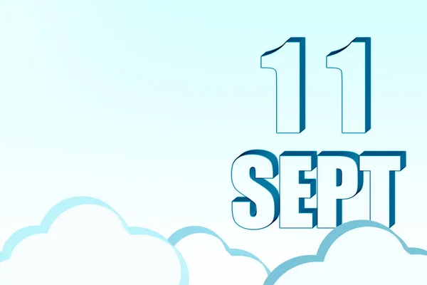 3d calendar with the date of 11 September on blue sky with clouds, copy space. 3D text. Illustration. Minimalism. — Stock Photo, Image