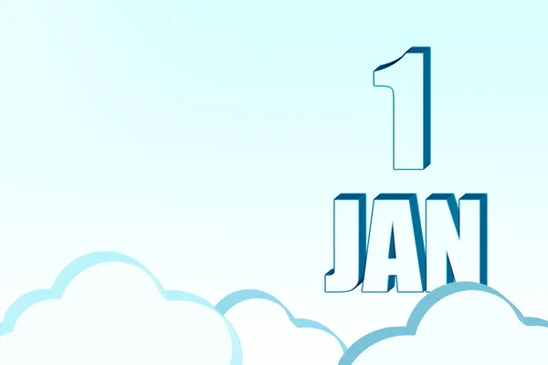 Перший День Січня Календар Датою Січня Блакитному Небі Хмарами Копіювати — стокове фото