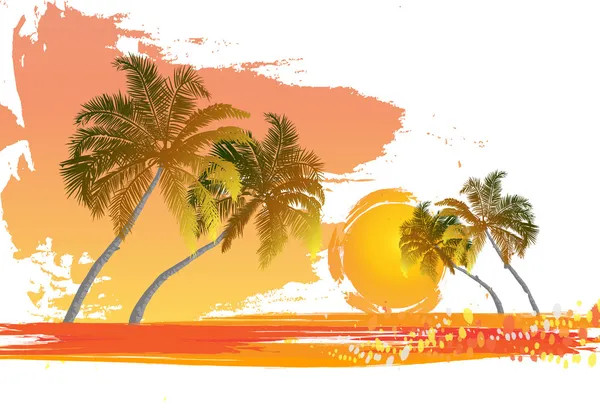 Palmera al atardecer — Vector de stock