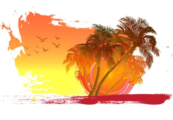 Palma sobre fondo del atardecer — Vector de stock