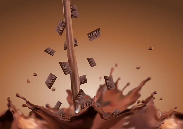 Chocolate bar fall in chocolate - Stok Vektor