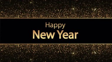 Mutlu yıllar için konfeti sıçratan altın parıltı, sanat videosu illüstrasyonu.