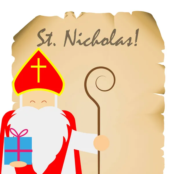 Sankt Nikolaus Med Gåva Handen Vektor Konst Illustration — Stock vektor