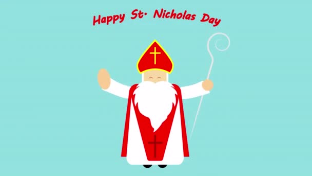 Cartoon Happy Saint Nicholas Art Video Illustration — Stockvideo