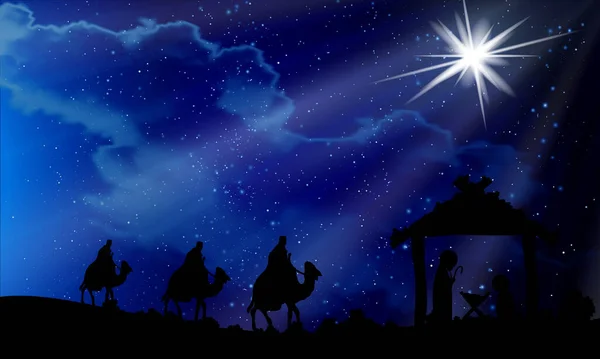 Three Wise Men Jesus Maria Joseph Christmas Night Art Video — Stock Vector