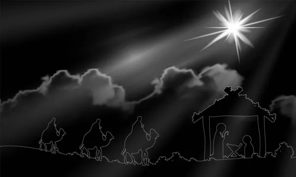 三个国王和耶稣在圣诞节前夕 艺术视频说明 — 图库矢量图片