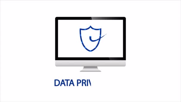 Día Protección Datos Enero Ordenador Con Escudo Ilustración Vídeo Arte — Vídeo de stock