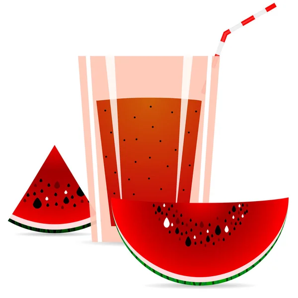 Ett Glas Vattenmelonsaft Med Vattenmelonbitar Vektor Konst Illustration — Stock vektor
