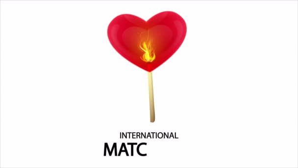 Match Day Poster Burning Match Fire Warming Heart Art Video — Stock Video