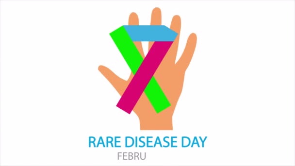 Rare Disease Day Hand Ribbon Art Video Illustration — ストック動画