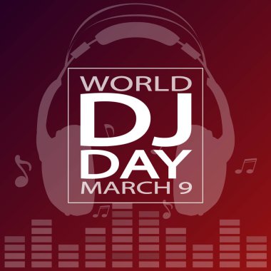 Dünya DJ Günü 9 Mart bayrağı, vektör sanat illüstrasyonu.