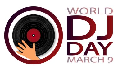 Dünya DJ Günü 9 Mart posteri, vektör sanat illüstrasyonu.