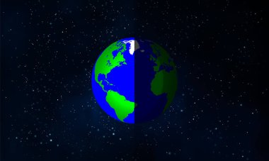 Sonbahar ekinoksu uzayda dünya, vektör sanat çizimi.