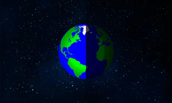 Equinoccio Vernal Oscuro Planeta Tierra Espacio Ilustración Arte Vectorial — Vector de stock