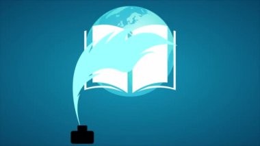 Dünya Şiir Günü mürekkep kalemi ve kitap, sanat videosu illüstrasyonu.