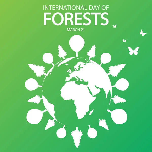 Internationaler Tag Der Wälder Planet Mit Wald Rund Vektorkunst Illustration — Stockvektor
