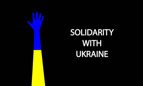 Солидарность с Украиной ручной флаг Украины, векторная художественная иллюстрация.