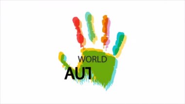 Dünya otizm günü çok renkli çocuk eli, sanat videosu illüstrasyonu.