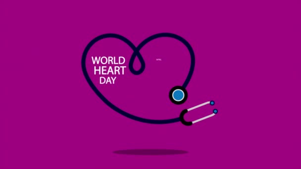 Παγκόσμια Ημέρα Υγείας Στηθοσκόπιο Καρδιά Τέχνη Εικονογράφηση Βίντεο — Αρχείο Βίντεο