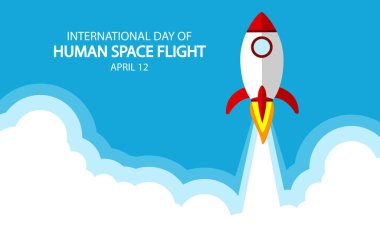 Uluslararası uzay insan uçuş roketi günü, vektör sanat çizimi.