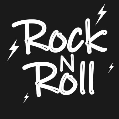 Rock 'n Roll dünyası gündüz tipografisi, vektör sanat çizimi.
