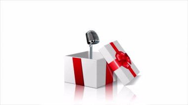 Birthday radio microphone in a box, art video illustration.
