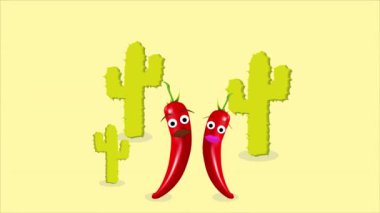 Cinco de Mayo kaktüs ve biber, sanat videosu illüstrasyonu.