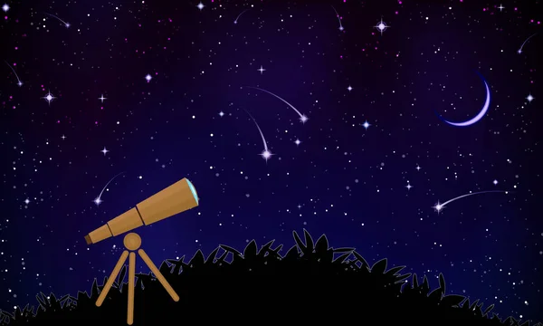 Astronomie Tagteleskop Und Sternenhimmel Der Nacht Vektorkunst Illustration — Stockvektor