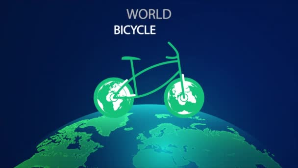 世界の自転車の日の地球 アートビデオイラスト — ストック動画