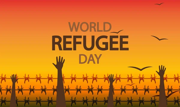 Всемирный День Беженцев Руки Колючая Проволока Векторная Иллюстрация Искусства — стоковый вектор